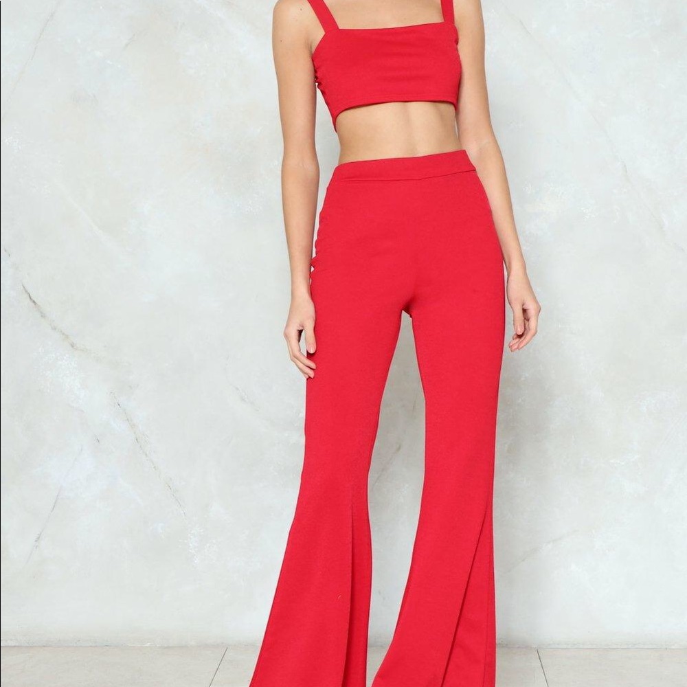 Nasty Gal Red flare pant two piece matching set